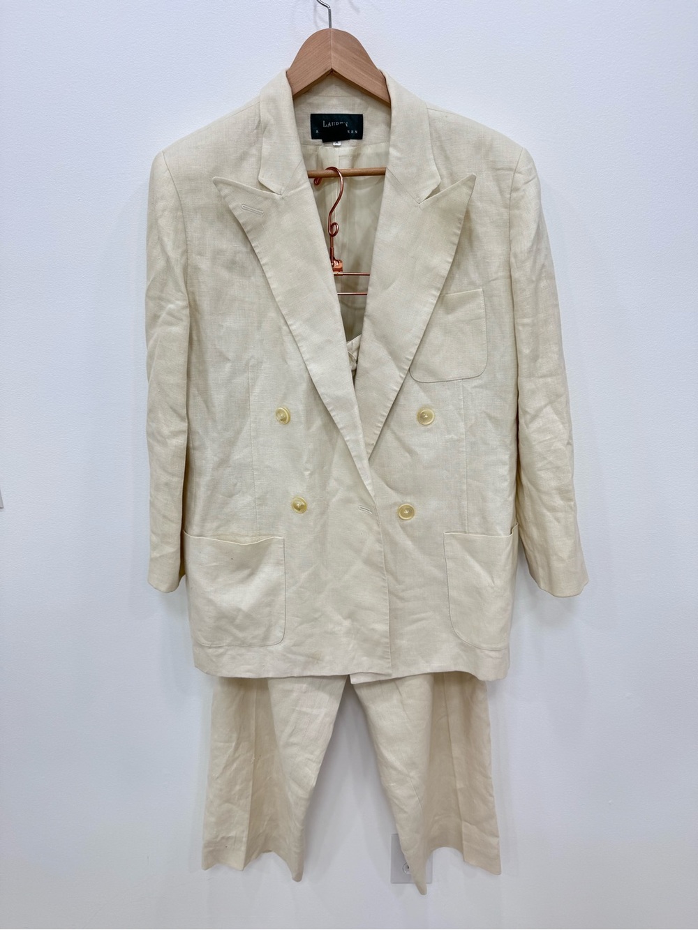 Vintage Lauren Ralph Lauren cream double breasted jacket linen Sz 12